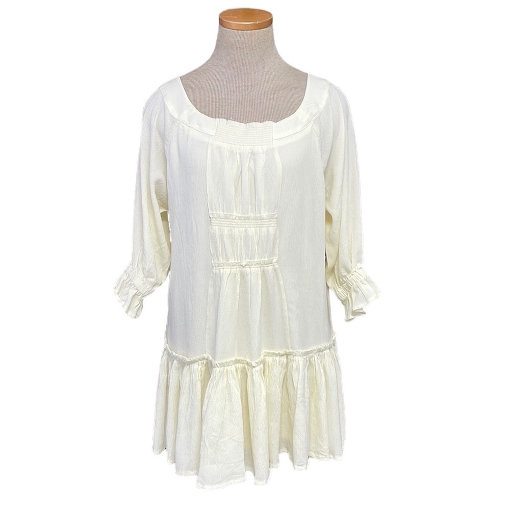 Hersy Dress Womens Small Cream Mini Long Sleeve Smocked Boho NWT